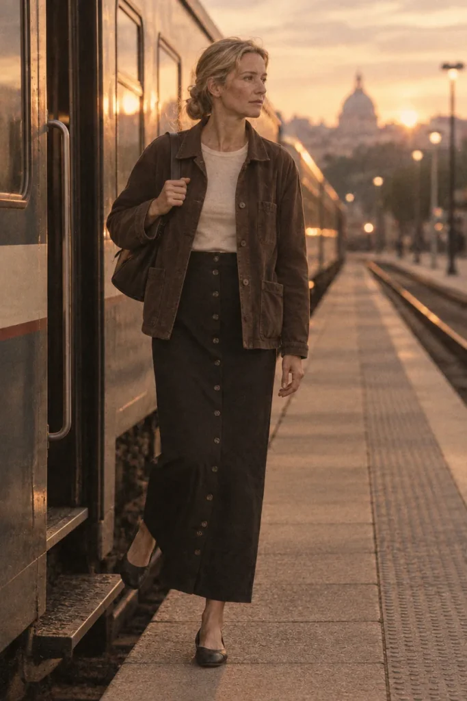 Location workwear-overshirt, Station Clock nederdel med knapper foran