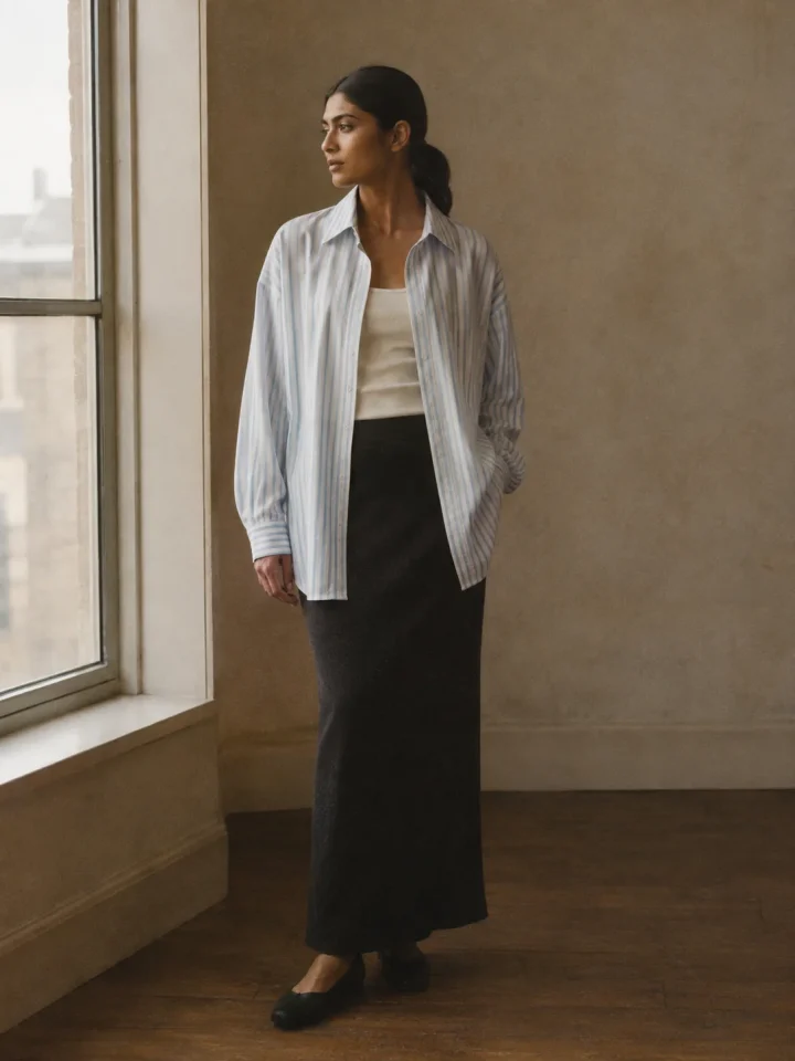 Voice-Over Oversized Stripe Shirt