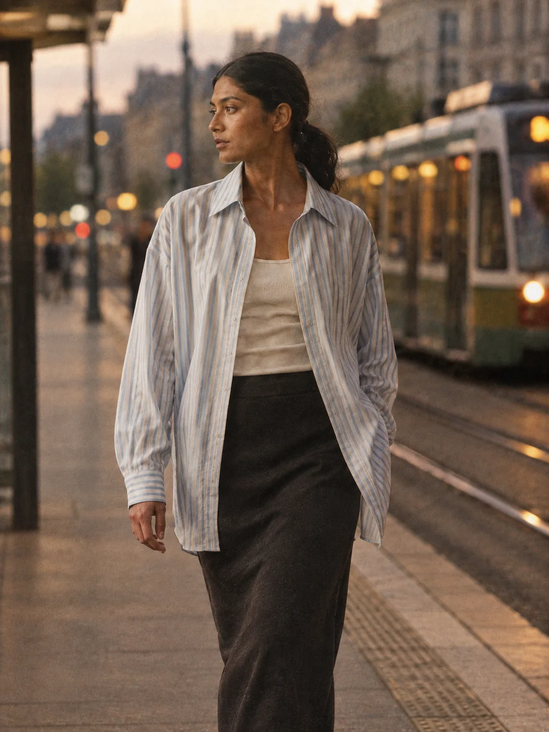 Voice-Over Oversized Stripe Shirt, view 3
