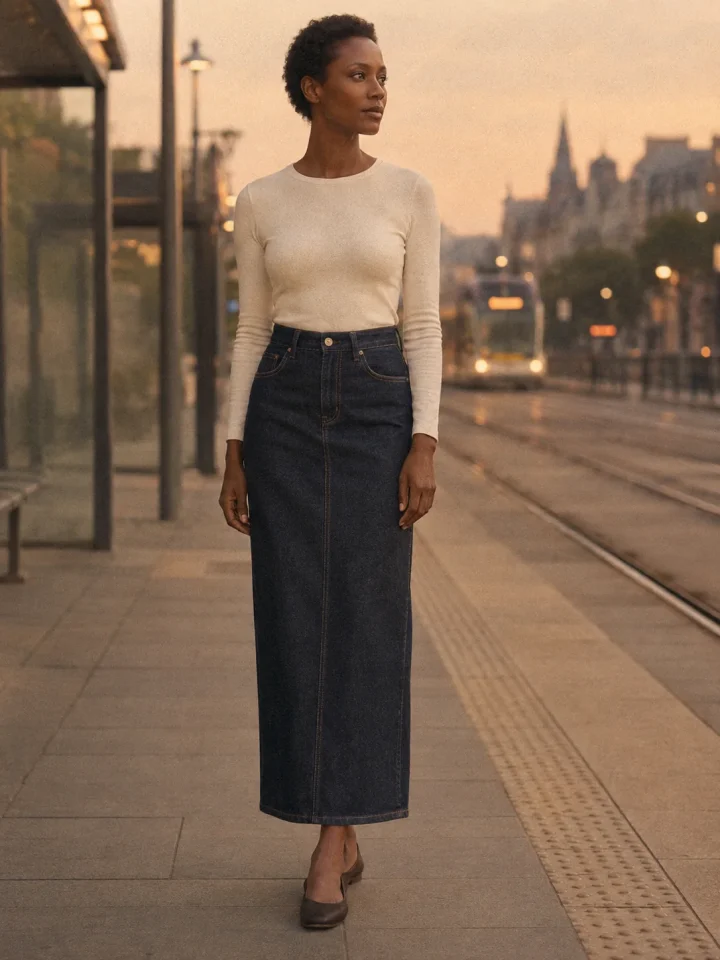 Platform 4 Denim-Look Column Skirt