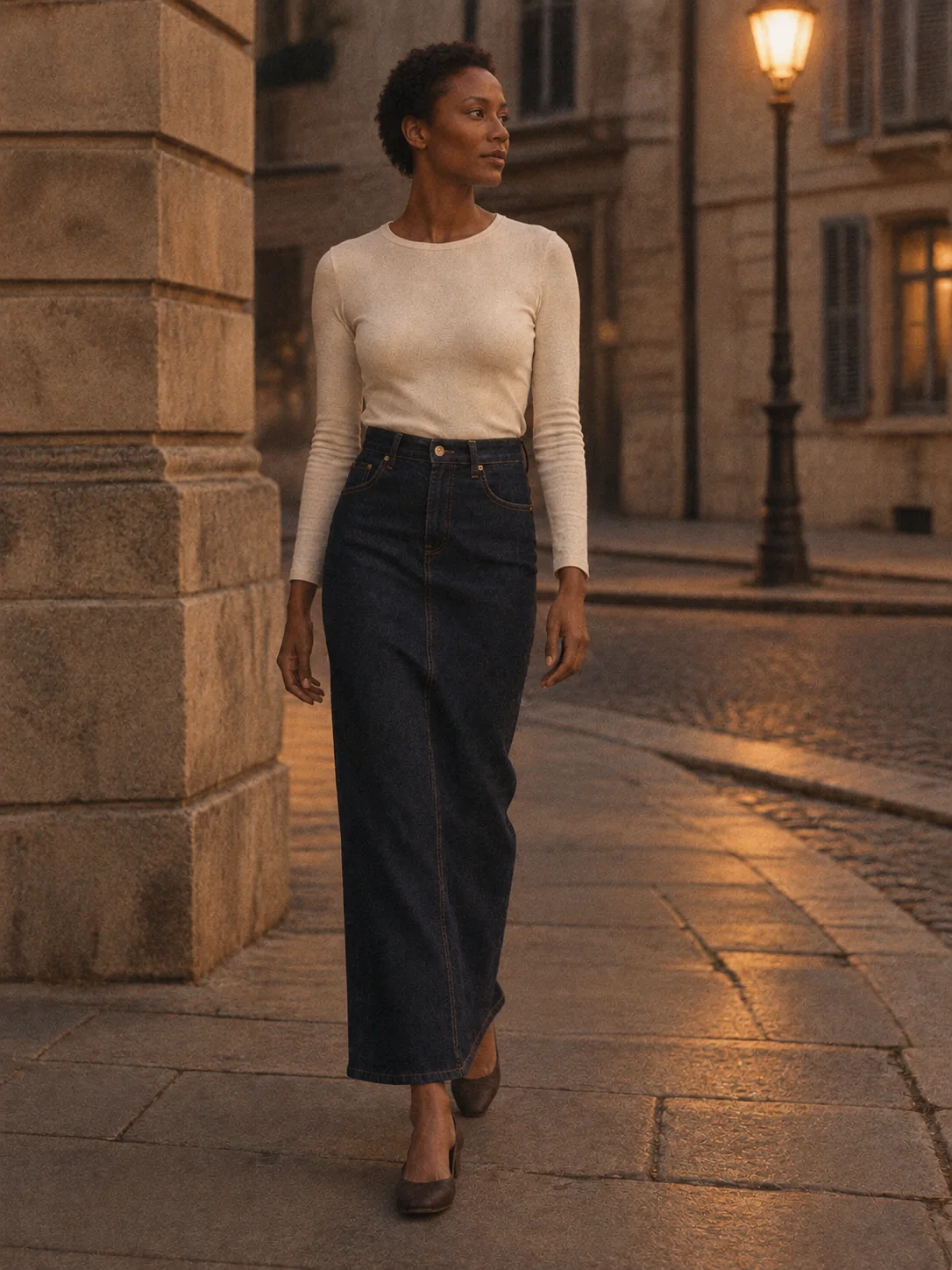 Platform 4 Denim-Look Column Skirt, view 3