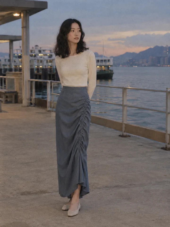 Tidal Ruched-Seam Maxi Skirt
