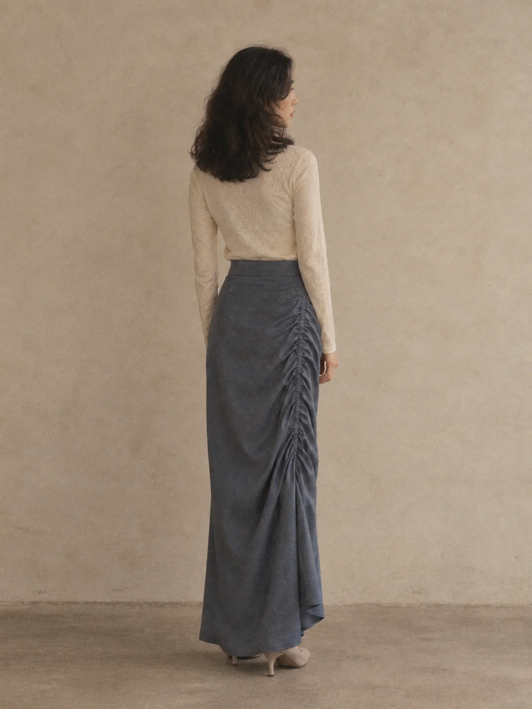 Tidal Ruched-Seam Maxi Skirt, view 2