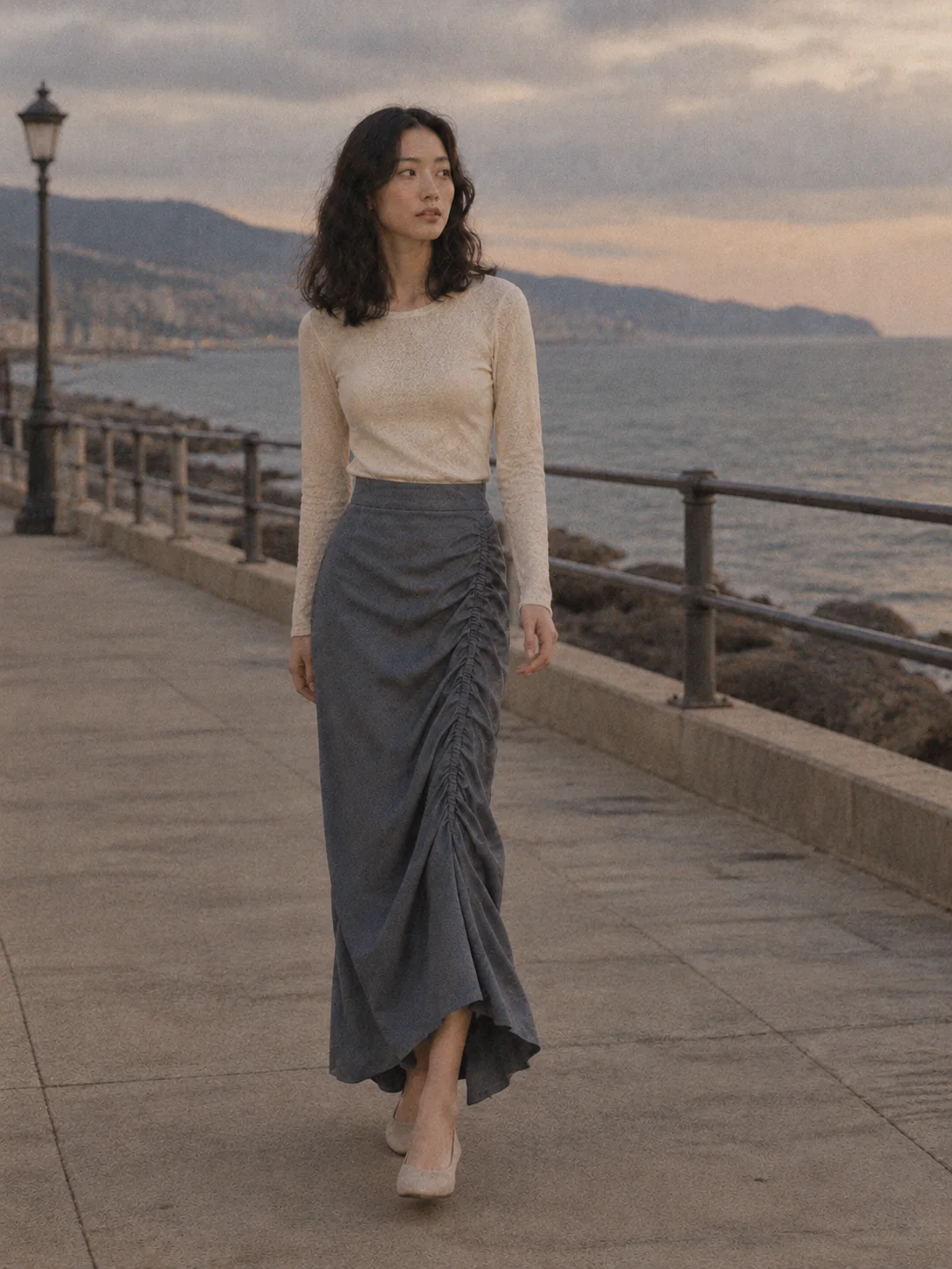 Tidal Ruched-Seam Maxi Skirt, view 3