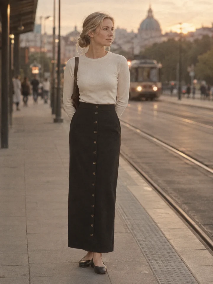 Station Clock Button-Front Skirt