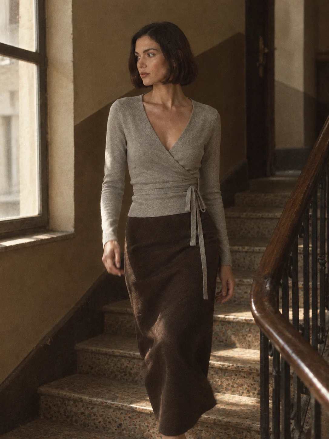 Slate Ballet Wrap Top, view 3